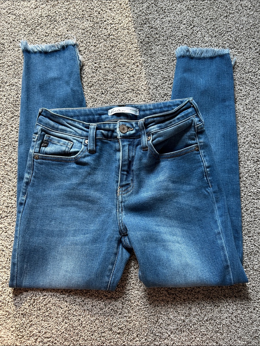 KanCan Blue Skinny Jeans with Frayed Ankles